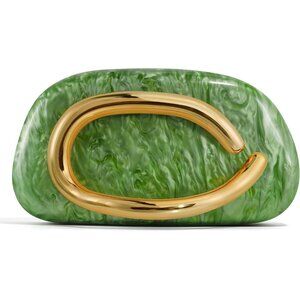Womens Green Marble Evening Formal Trendy Clutch Metal Shoulder Strap Handle Bag